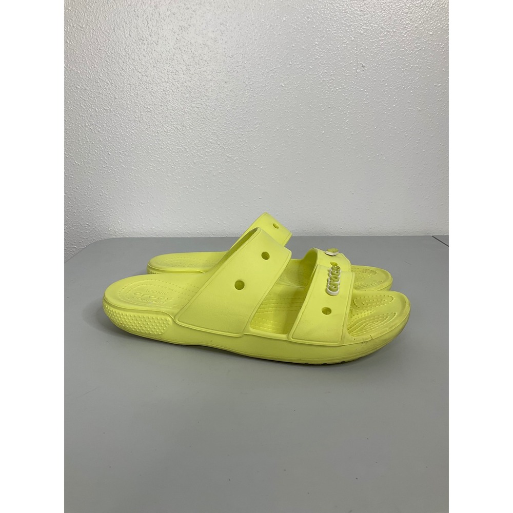 Crocs Classic Sandal Neon Yellow Two Strap Slides Womens 11 Jibbitz Charms